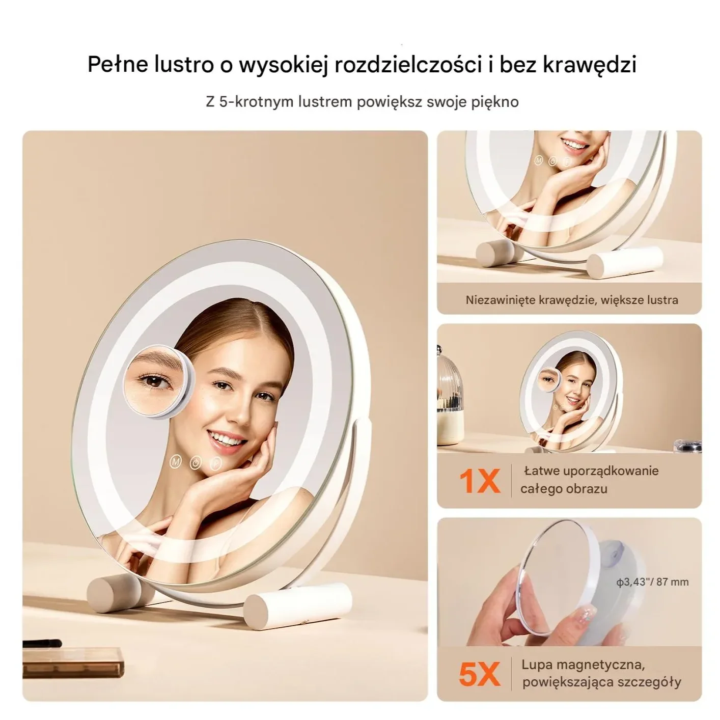 Okrągłe Lustro do Makijażu z Podświetleniem LED i Sterowaniem Dotykowym - obrazek 2