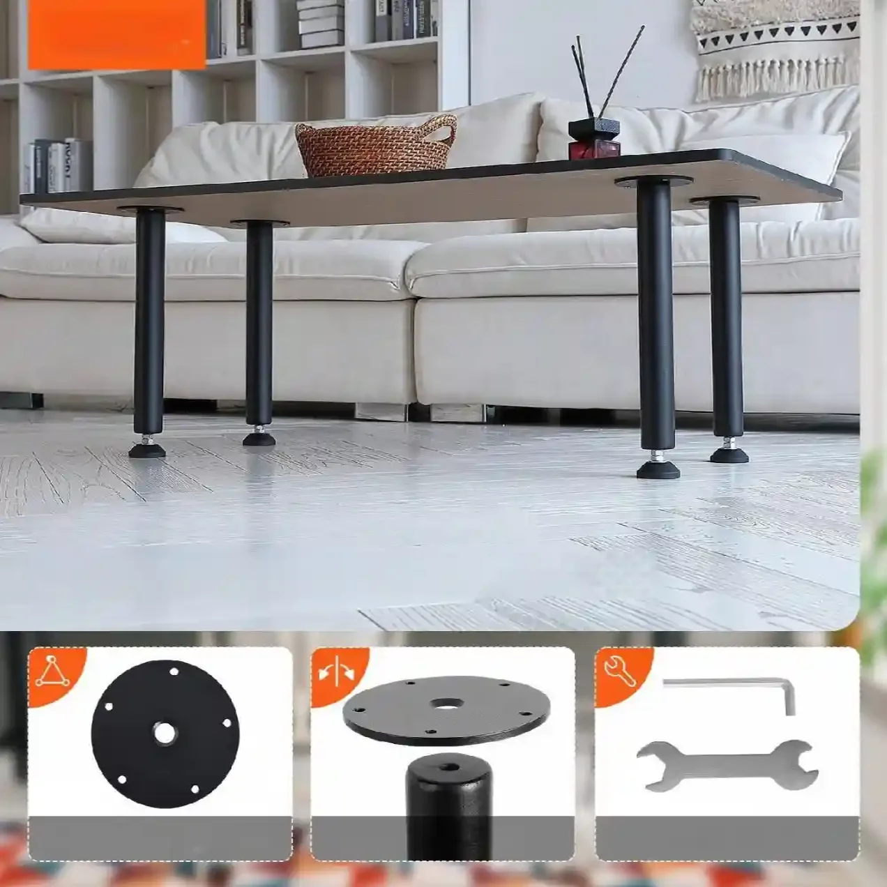 Nogi stołowe regulowane 41 cm, 4 szt., 544 kg, czarne mat, stal, DIY - obrazek 6