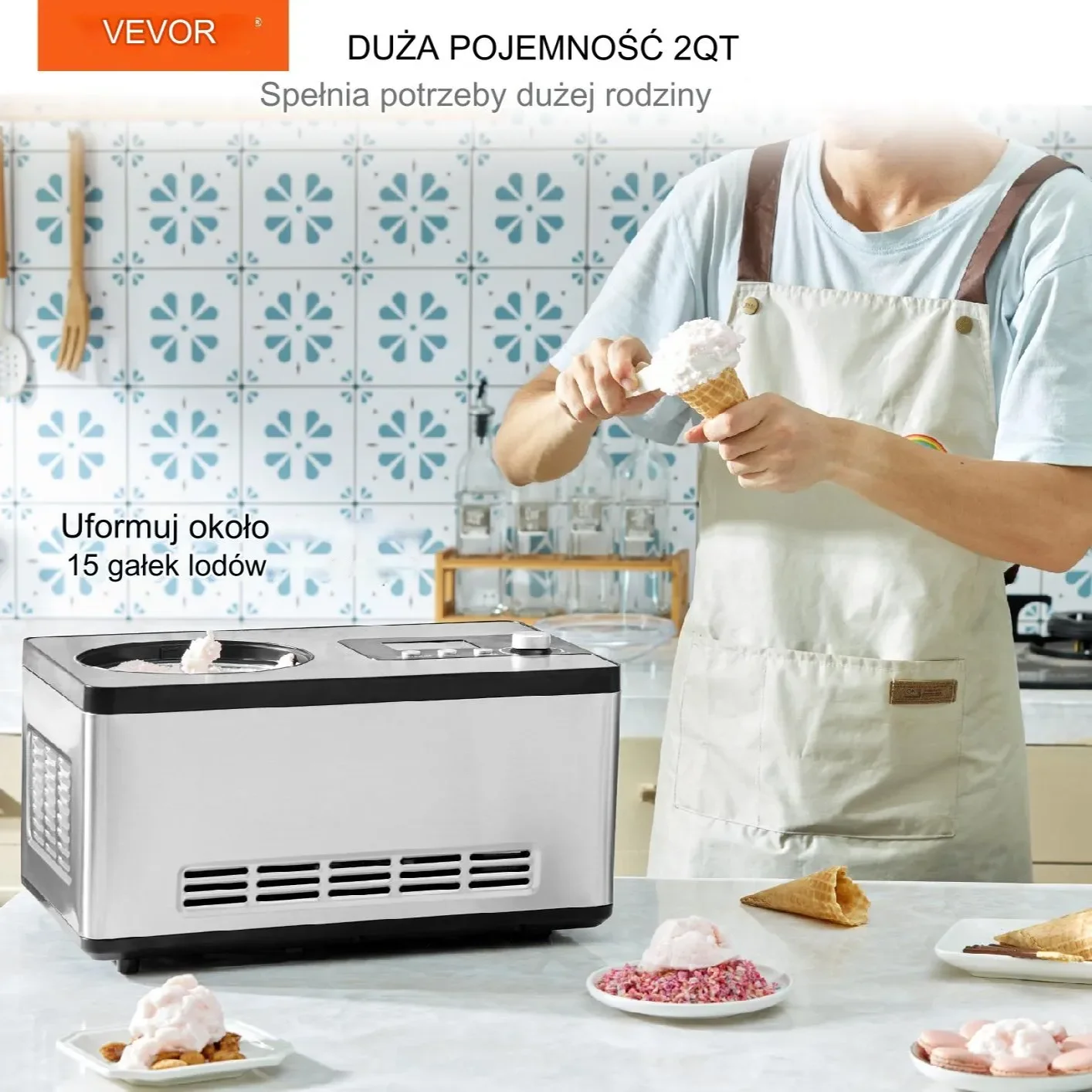 Automatyczna maszyna do lodów 2L sprężarkowa bez zamrażania cicha 180W - obrazek 6