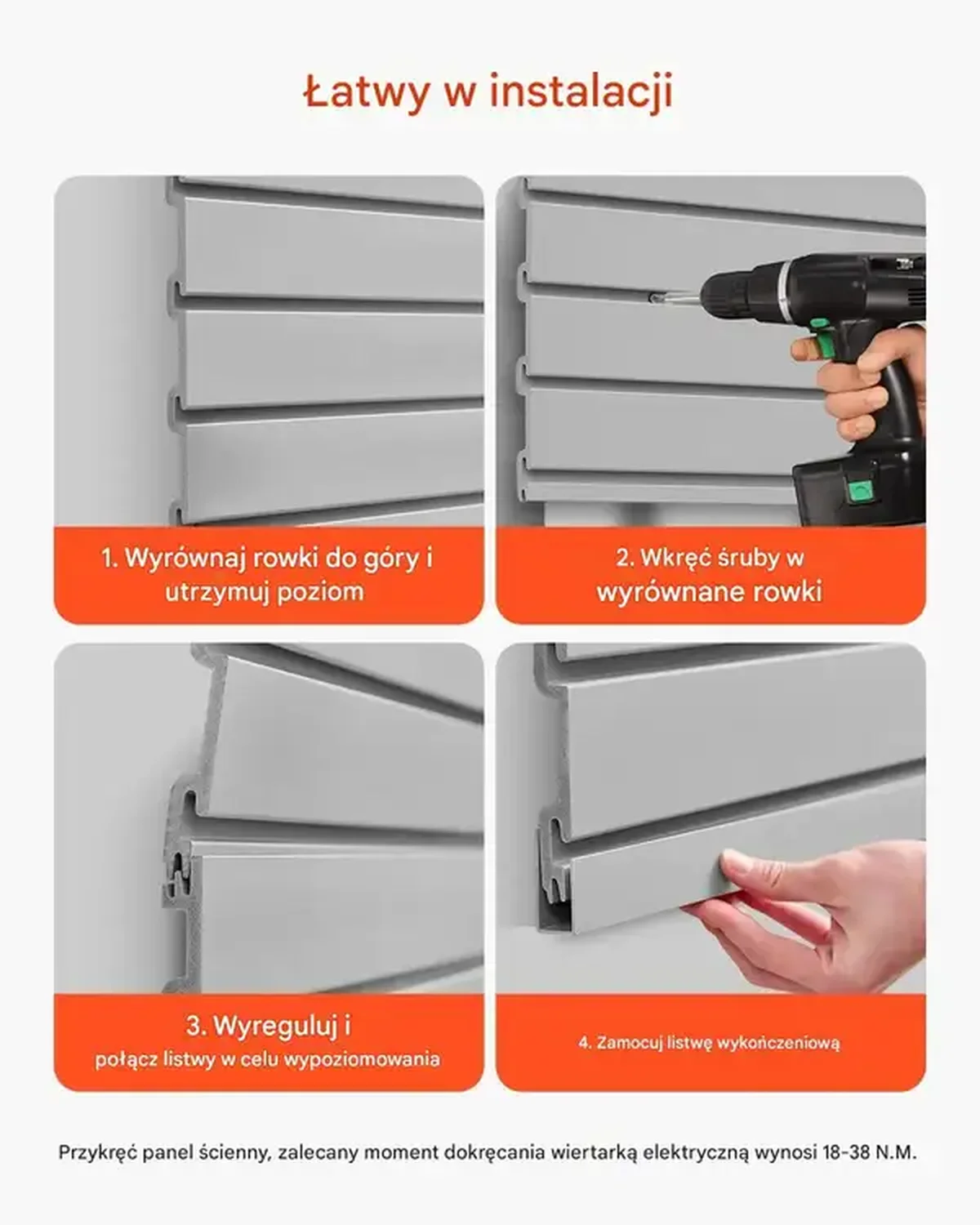 Panel ścienny PVC 240x122,5 cm z akcesoriami szary do garażu i ekspozycji - obrazek 2