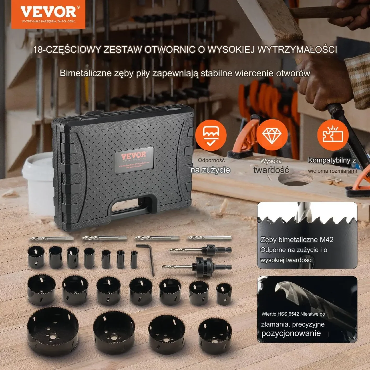 Korona do metalu otwornice 18szt M42 bimetal 19-114mm zestaw walizka - obrazek 6