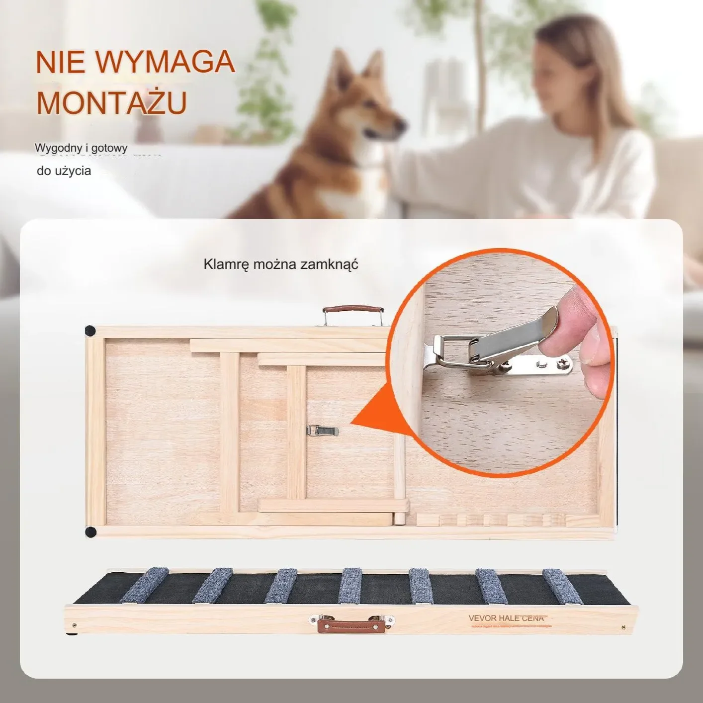 Składana rampa dla psa kota drewniana regulowana 100 cm do łóżka auta - obrazek 5