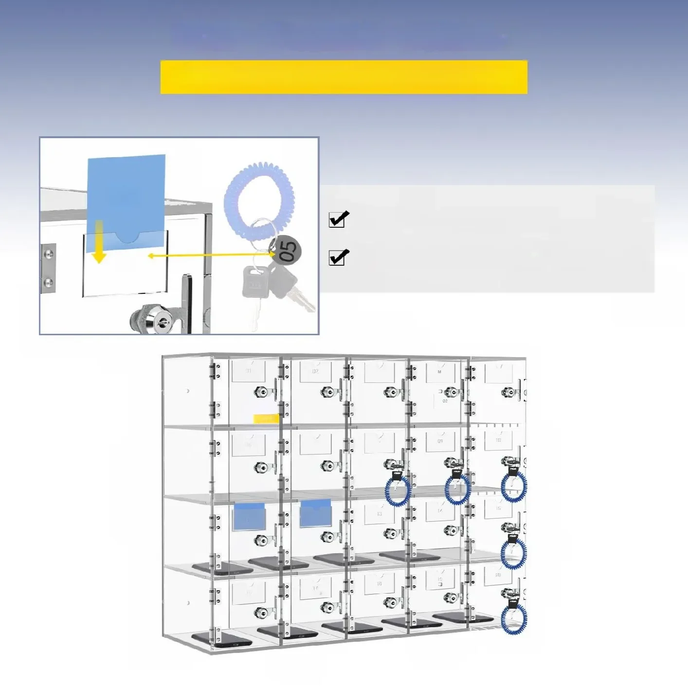Szafka na telefony 20 przegródek akrylowa z zamkami na klucz ścienna - obrazek 4