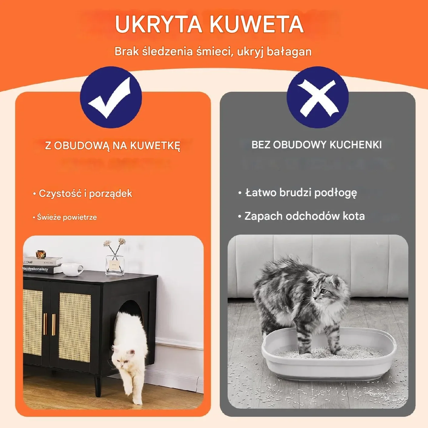 Szafka na kuwetę 2 komory – mebel maskujący czarny do domu dla kota - obrazek 2