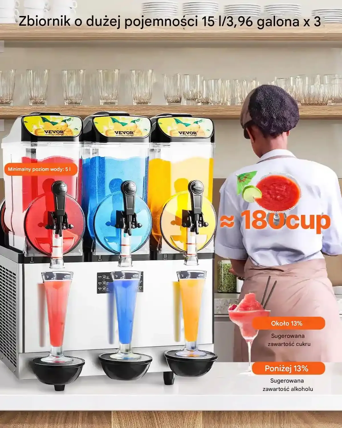 Maszyna do napojów slushie granita 15L×3 podwójna stalowa restauracja bar - obrazek 2