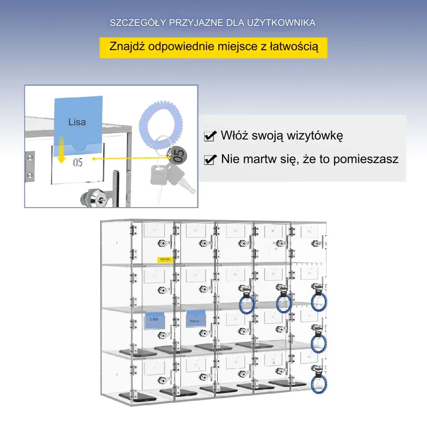Szafka na telefony 20 przegródek akrylowa z zamkami na klucz ścienna - obrazek 10