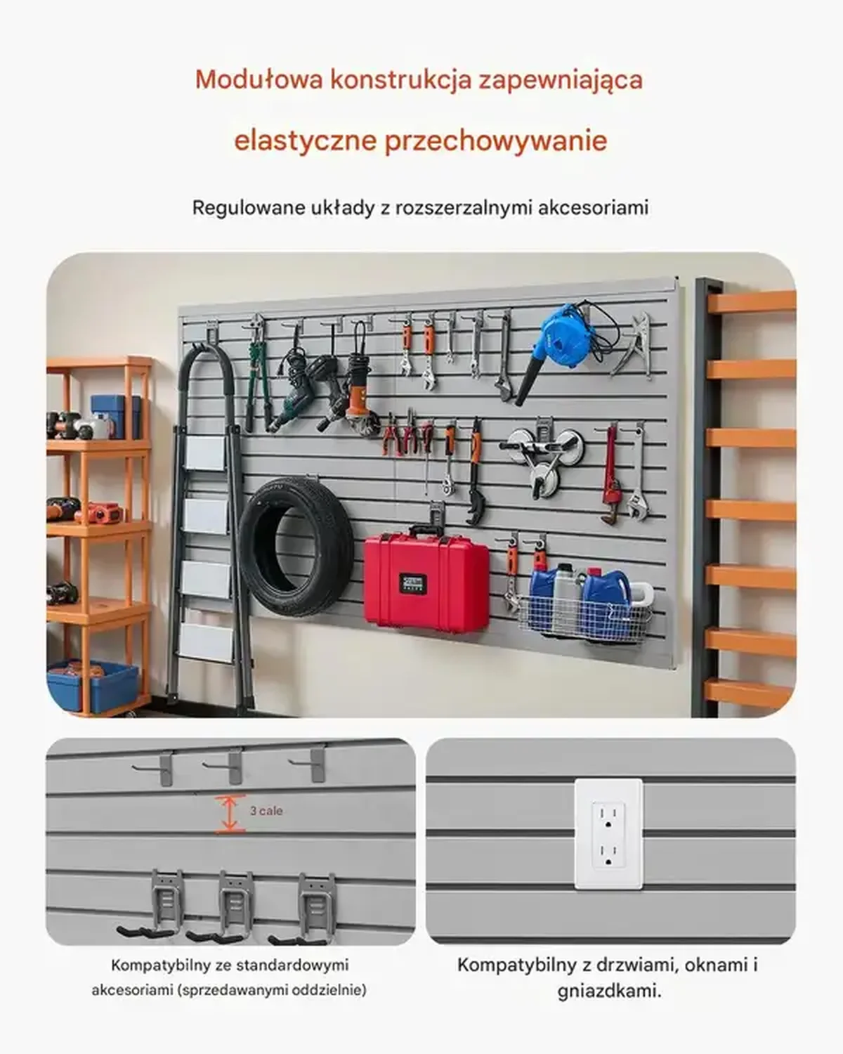 Panel ścienny PVC 240x122,5 cm z akcesoriami szary do garażu i ekspozycji - obrazek 4