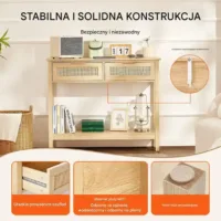 Stolik konsola do przedpokoju korytarza rattan ciemna 2 szuflady