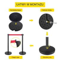 Słupki odgradzające hotelowe 6 sztuk z taśmą 2 m barierka kolejkowa czarne