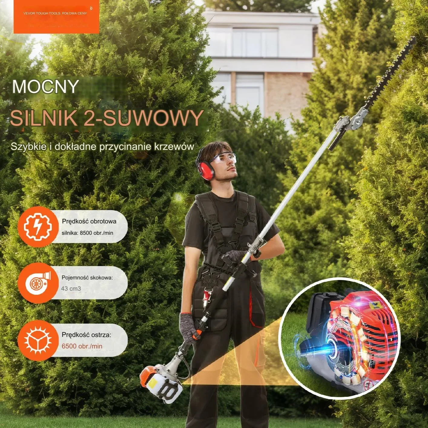 Podkaszarka spalinowa 6w1 43cm³ multifunkcyjna żywopłot chwastówka - obrazek 6