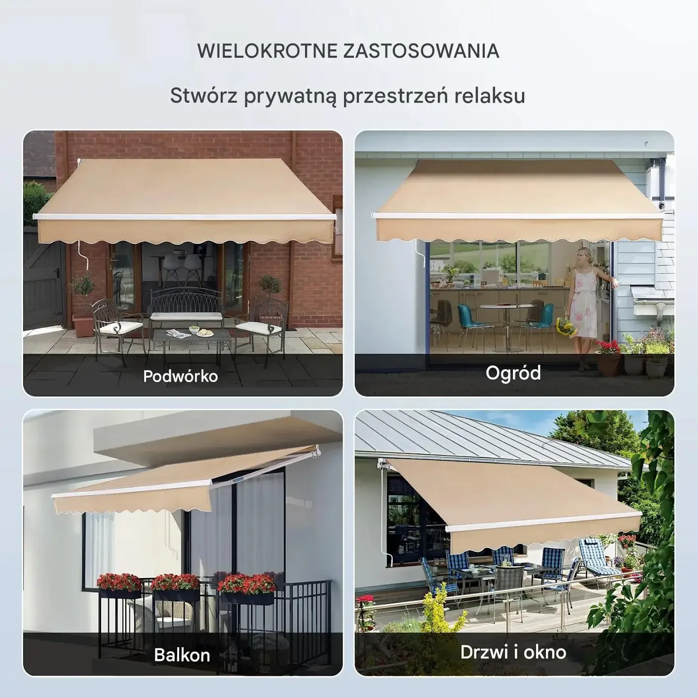 Markiza tarasowa 3.96x2.44 m ręczna wodoodporna rozkładana balkon ogród - obrazek 5