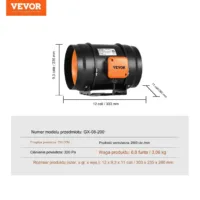 Wentylator kanałowy 203mm HVAC regulacja prędkości do wentylacji