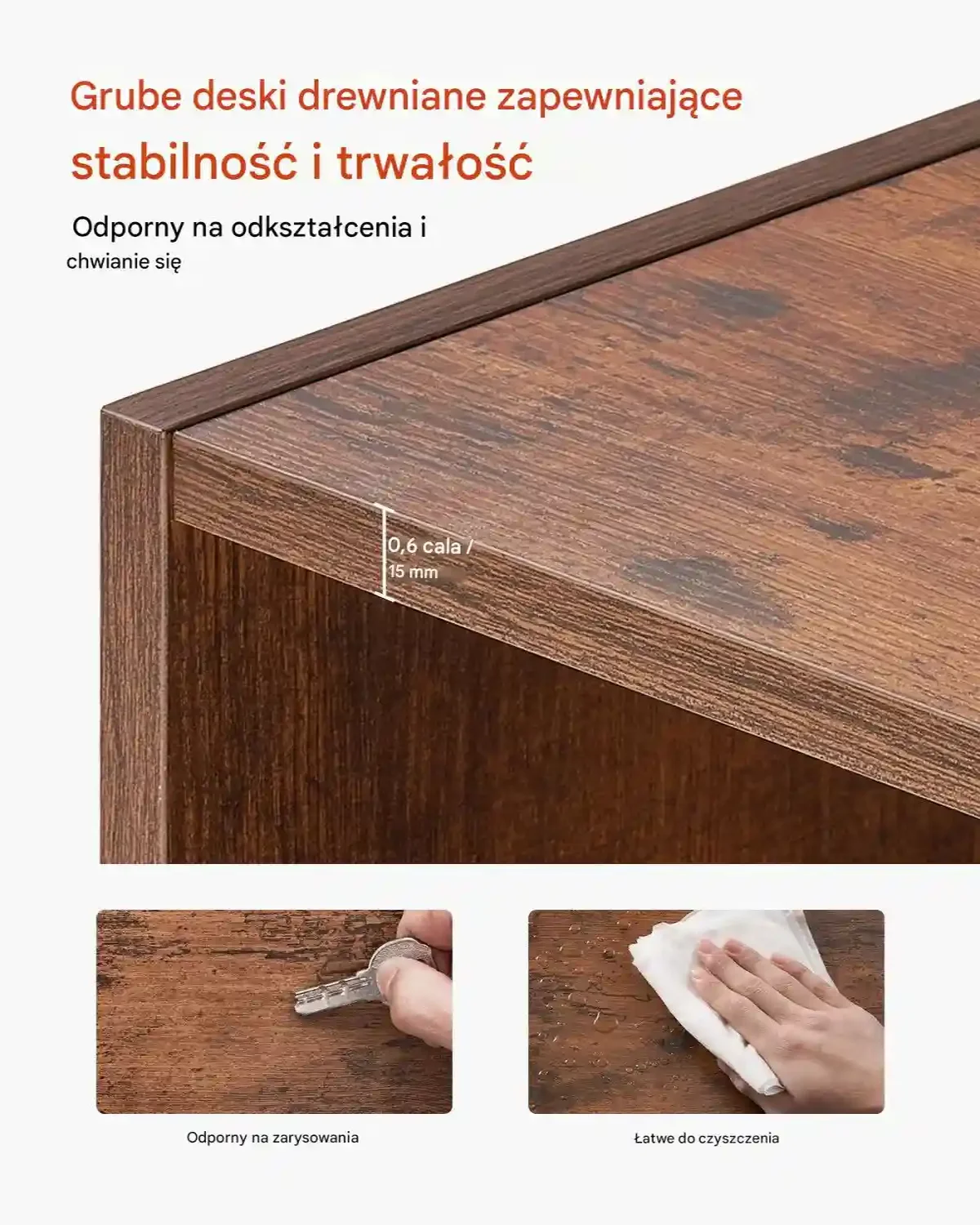 Regał wąski 5-poziomowy 135cm drewniany brązowy z regulowaną półką do biura - obrazek 3