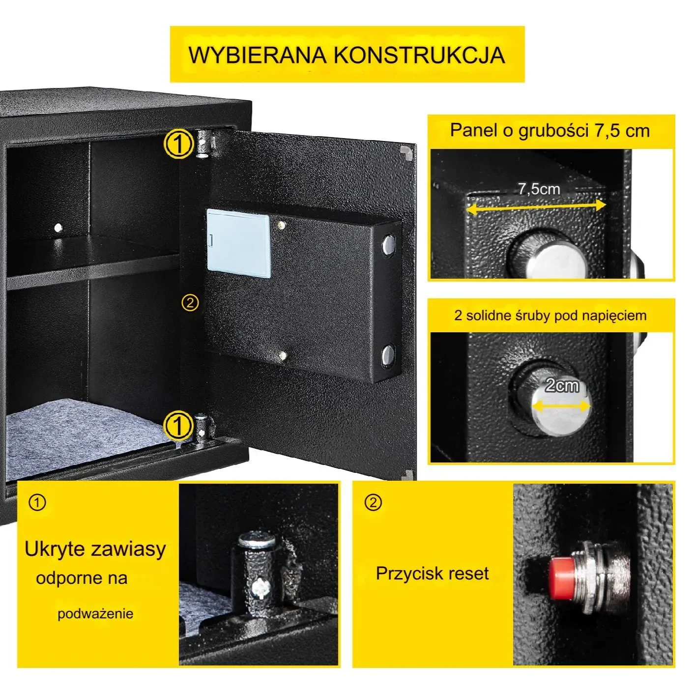 Sejf Domowy Skrytka Kasetka na Klucz Mocny Solidny 48 l - obrazek 3