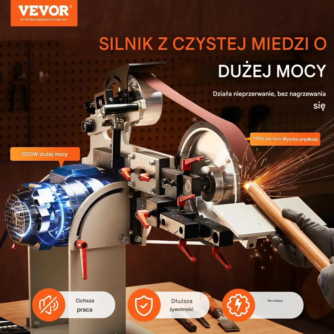 Szlifierka taśmowa 182x5 cm z falownikiem 3 formy do szlifowania metalu - obrazek 2