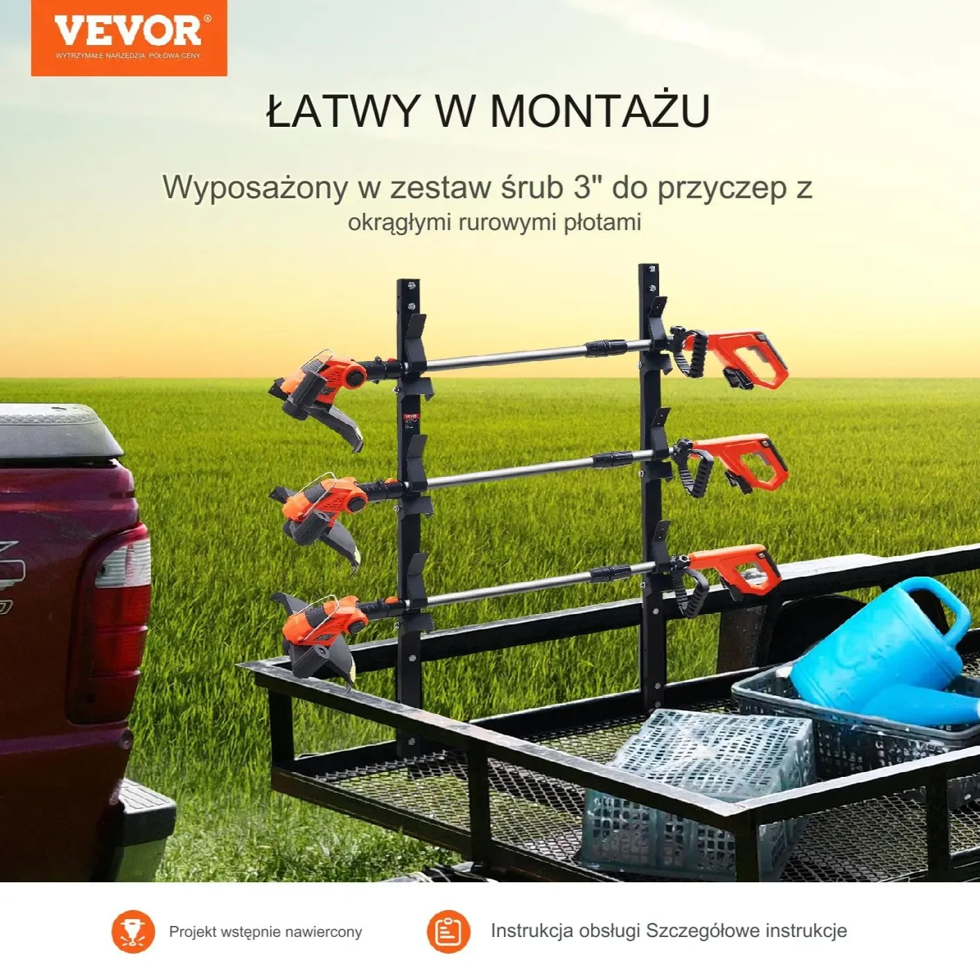 Wieszak na 3 kosiarki ręczne z zamkiem na hasło montaż ścienny - obrazek 5