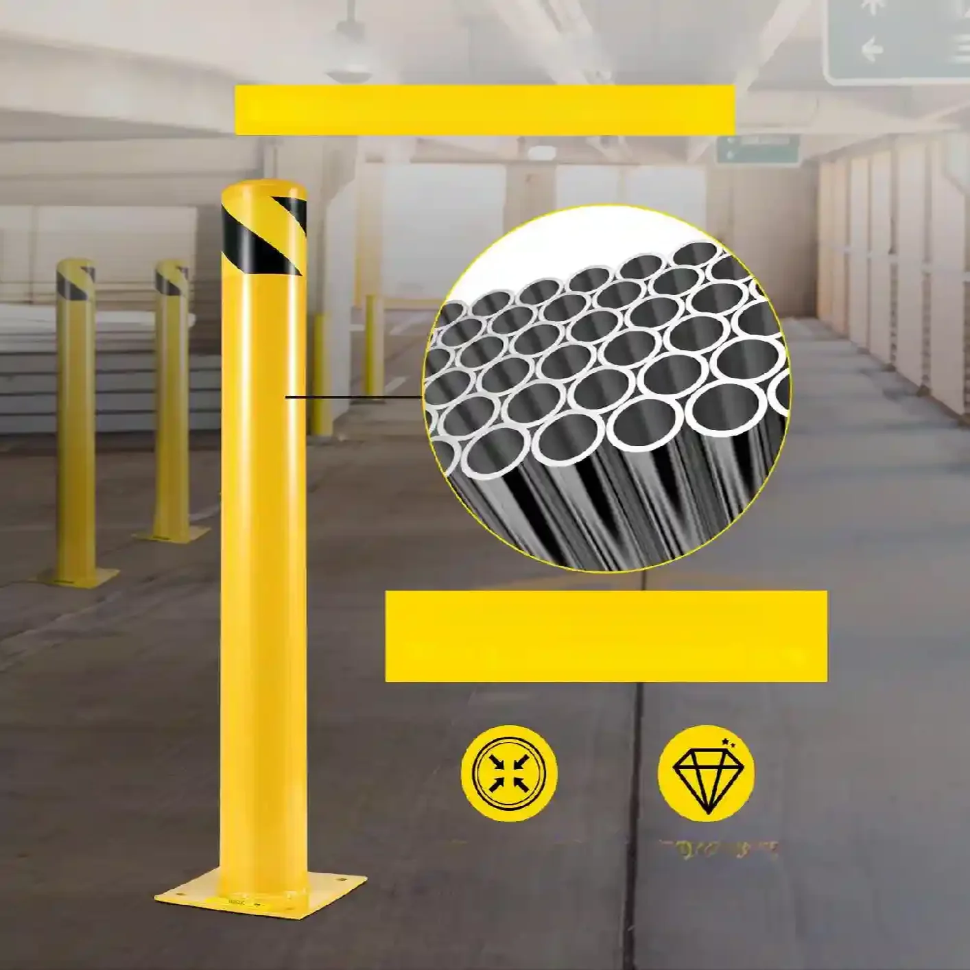 Słupki ochronne do parkingu 107cm żółte stalowe antykorozyjne - obrazek 2