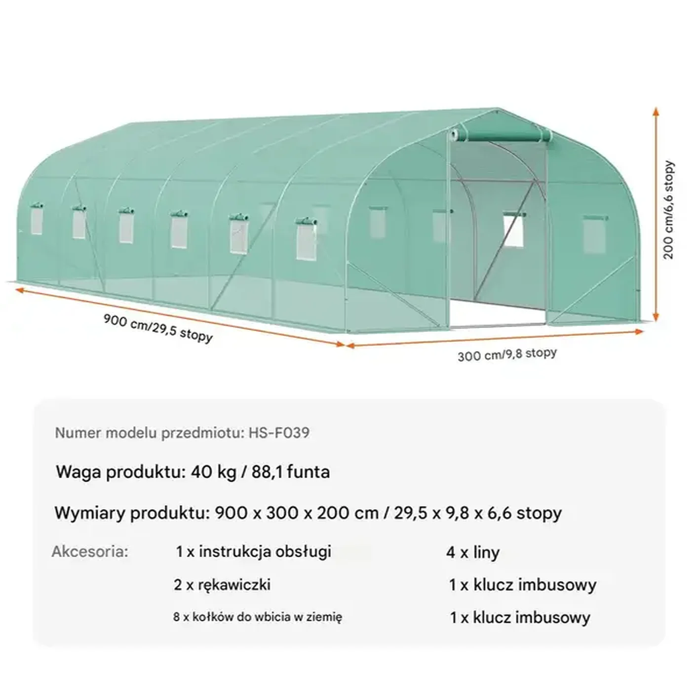 Tunel foliowy ogrodowy szklarnia 27m2 9x3x2 m - obrazek 2