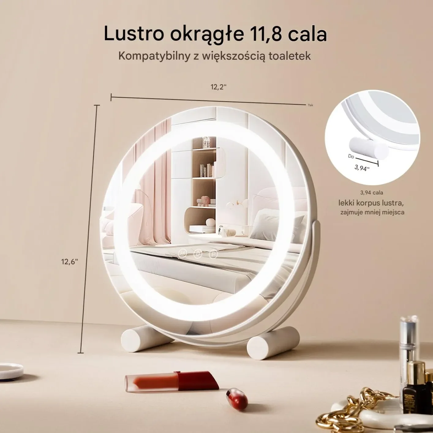 Okrągłe Lustro do Makijażu z Podświetleniem LED i Sterowaniem Dotykowym - obrazek 4