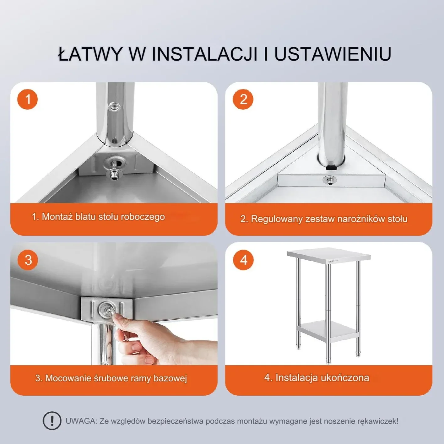 Stół gastronomiczny nierdzewny 60x45cm wolnostojący z półką do kuchni - obrazek 6
