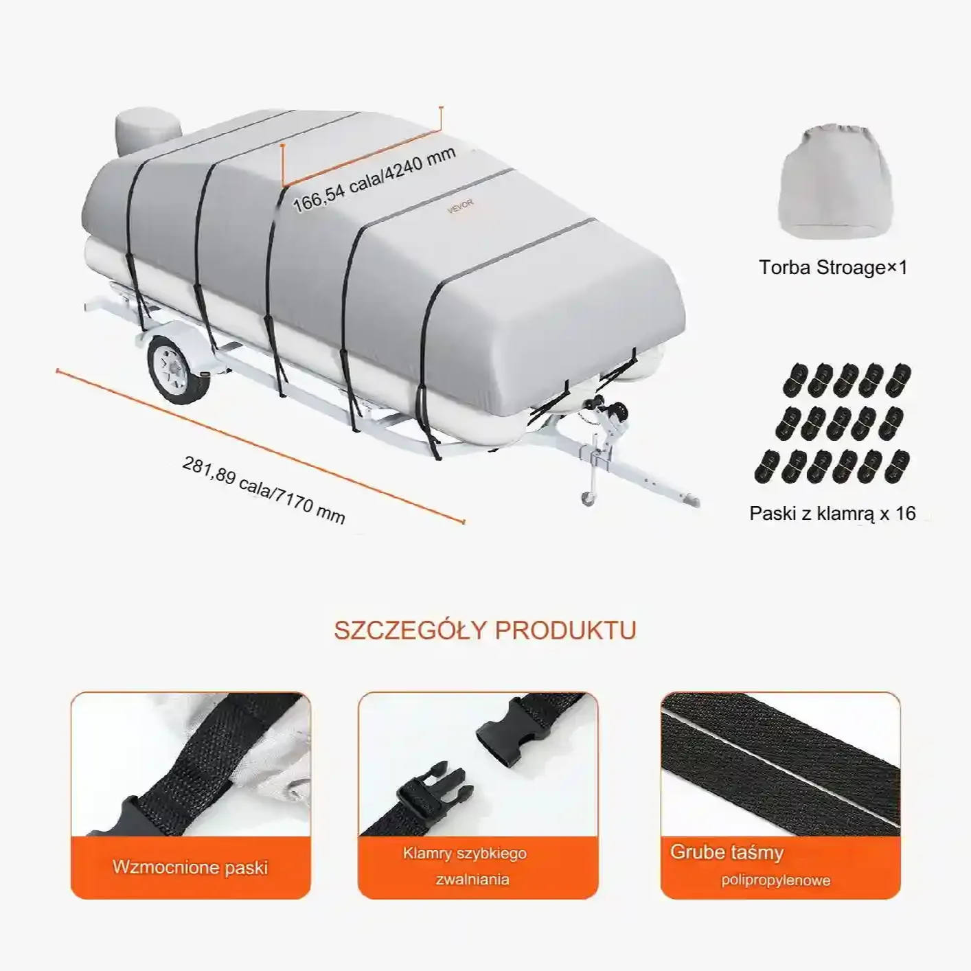 Pokrowiec plandeka osłona przykrycie na łódź łódkę wędkarską 7.1 x 4.2 m - obrazek 6