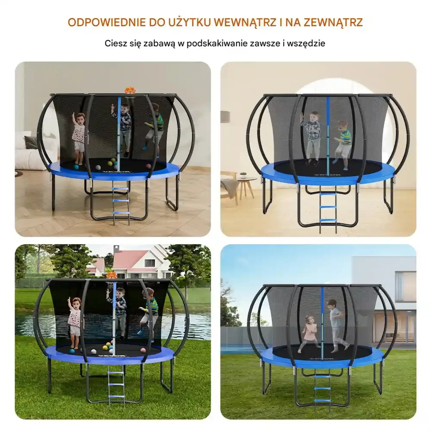 Trampolina ogrodowa 376 cm – siatka, drabinka, dla dzieci, solidna konstrukcja - obrazek 4