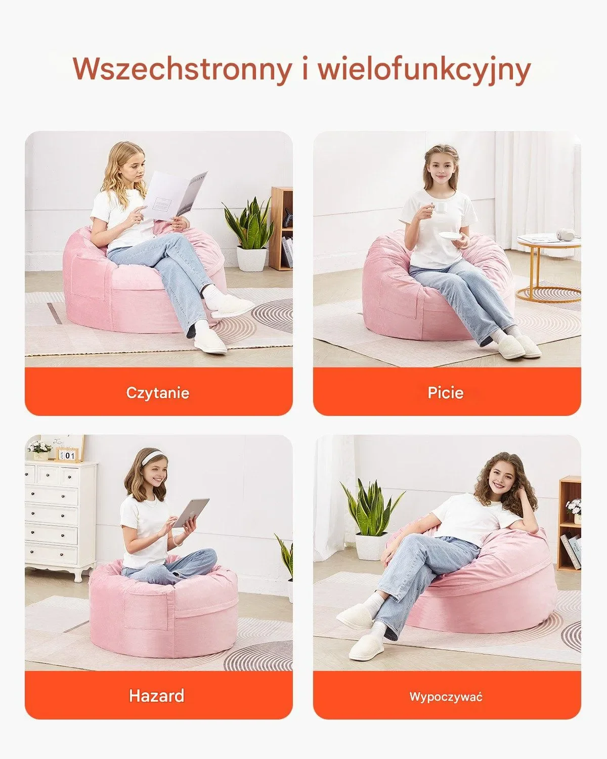 Fotel worek sako 90 cm różowy wypełniony pianką memory - obrazek 3