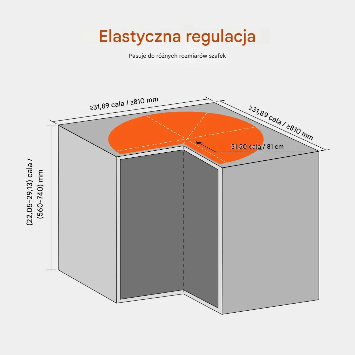 Półka narożna do szafki 2 poziomy 72 cm obrotowa kosz chrom - obrazek 2
