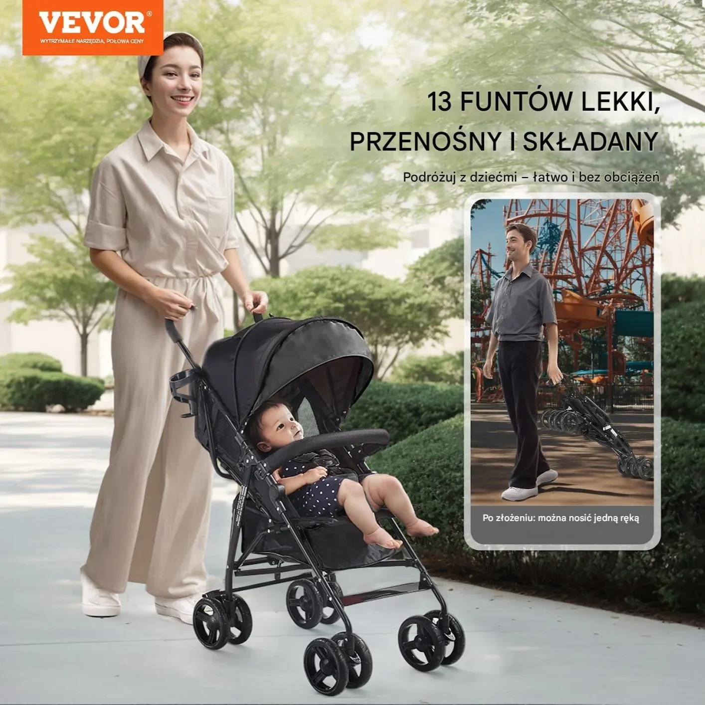 Ultralekki Czarny Składany Wózek Spacerowy – Kompaktowy i Bezpieczny - obrazek 3