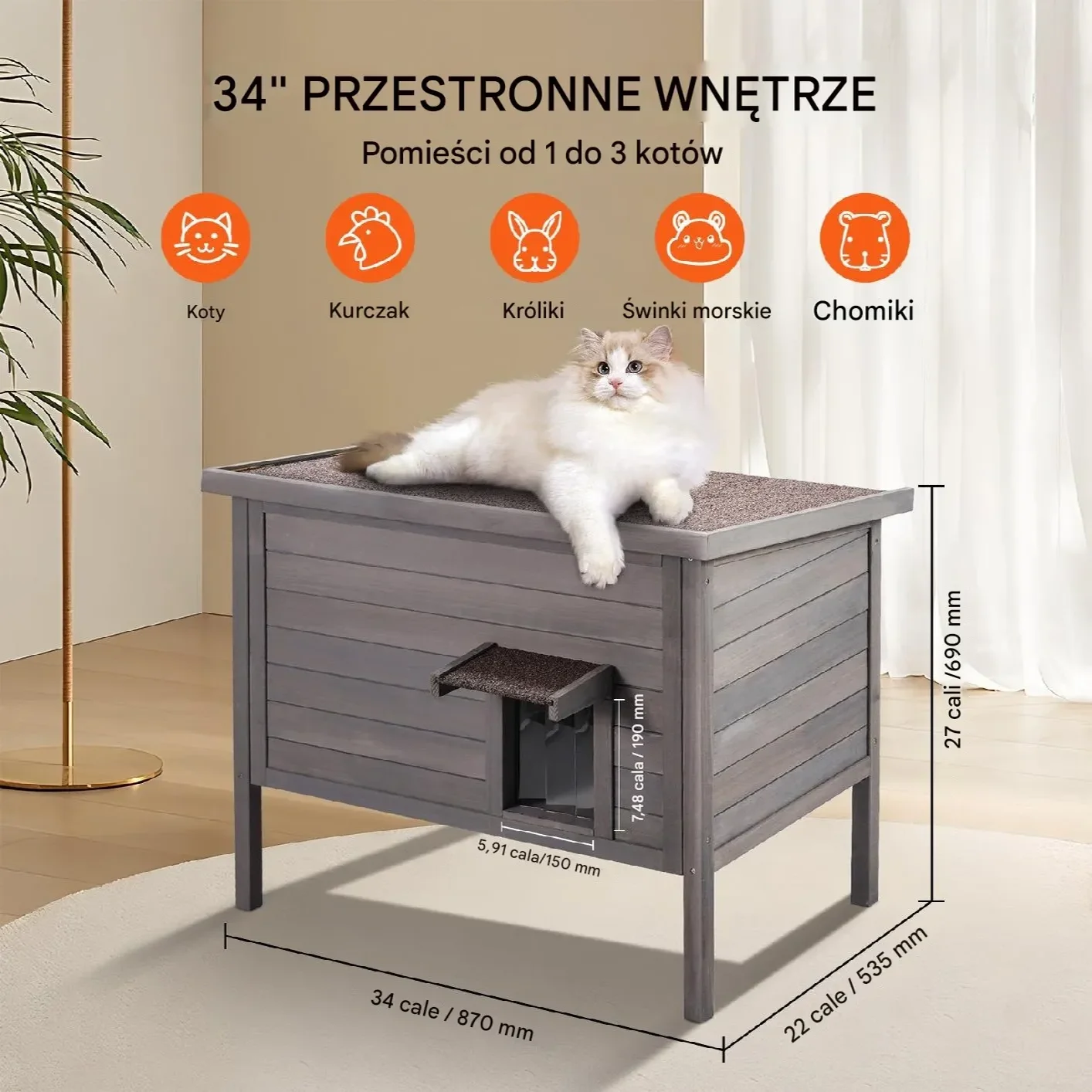 Zewnętrzny Dom dla Kota 89 cm - obrazek 4