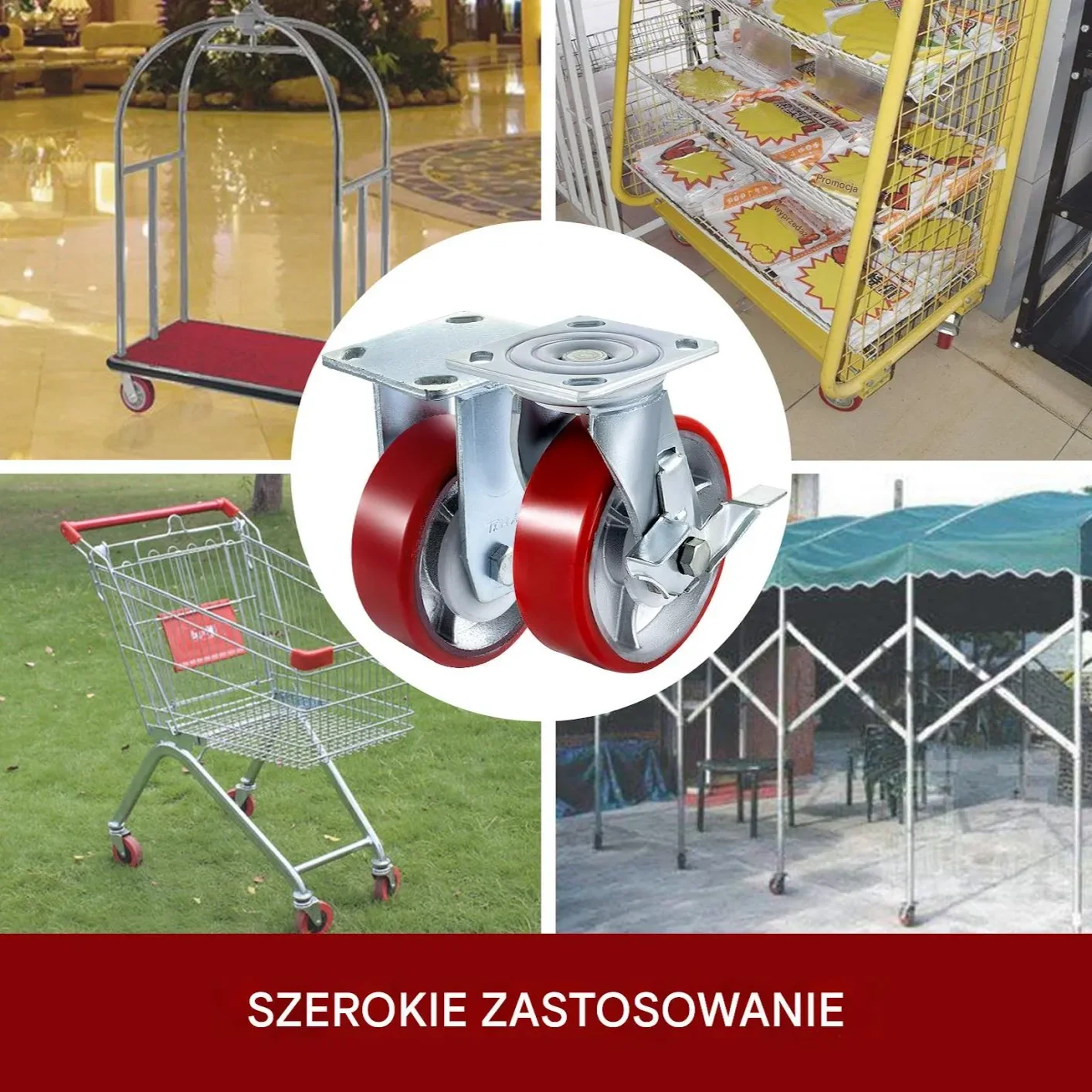 Kółka Transportowe Rolki do Przesuwania Mebli z Hamulcem 15 x 5 cm Zestaw 4 - obrazek 5