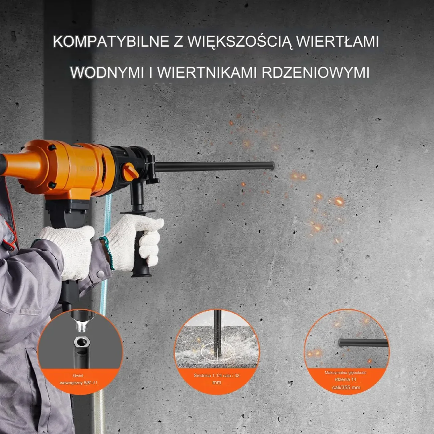 Diamentowe Wiertło Rdzeniowe do WIercenia na Mokro 32 x 355 mm - obrazek 5