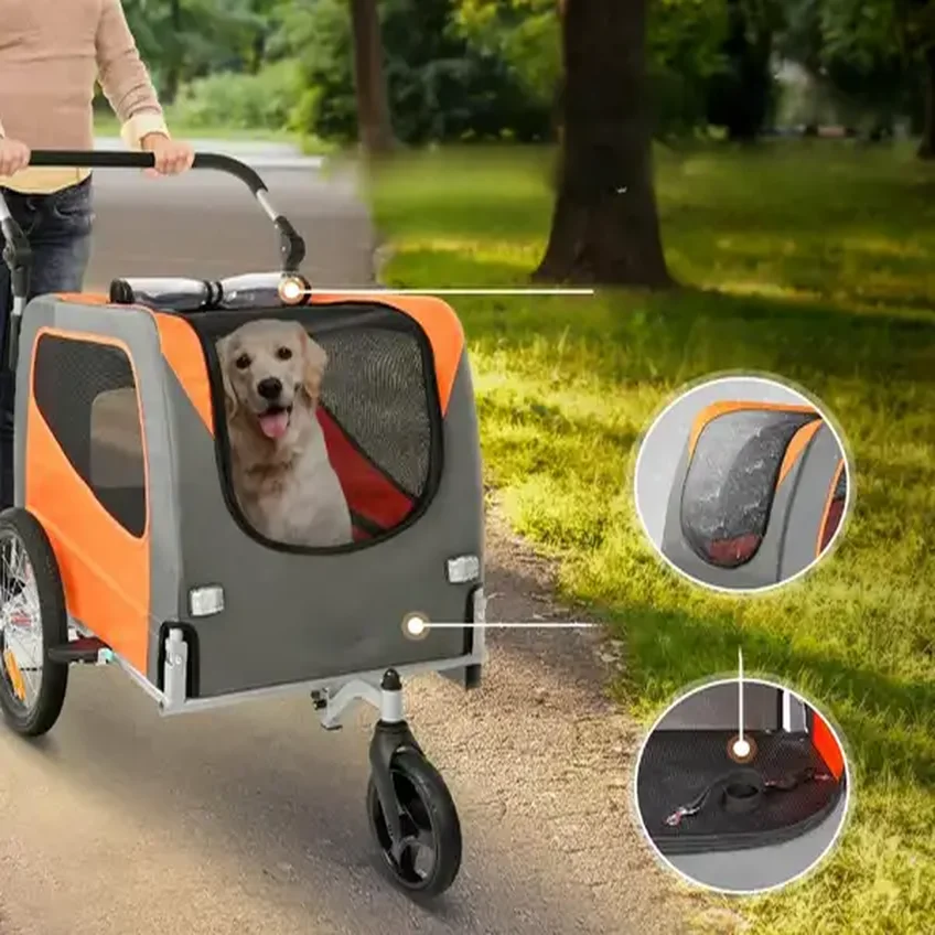 Przyczepka rowerowa dla psa do przewozu transporter do 30 kg pomarańczowy - obrazek 4