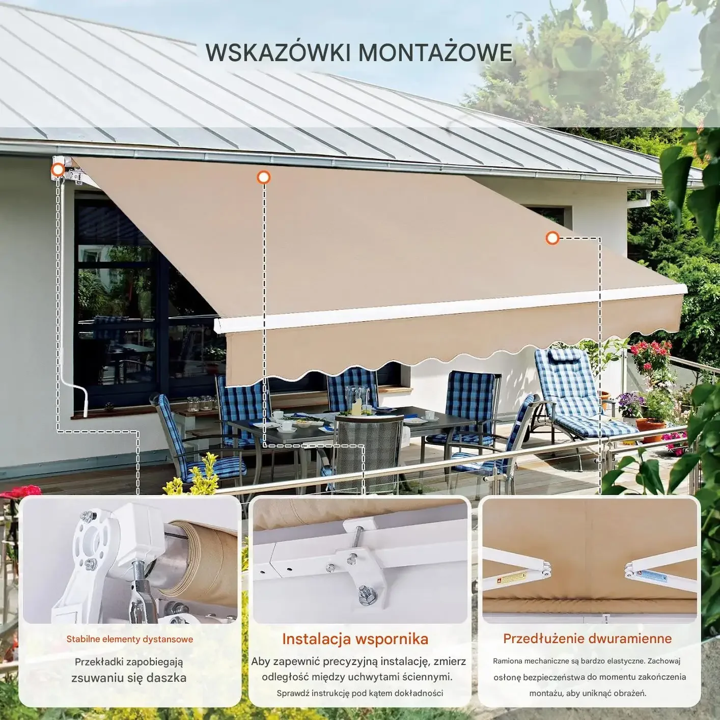 Markiza tarasowa 3.96x2.44 m ręczna wodoodporna rozkładana balkon ogród - obrazek 2