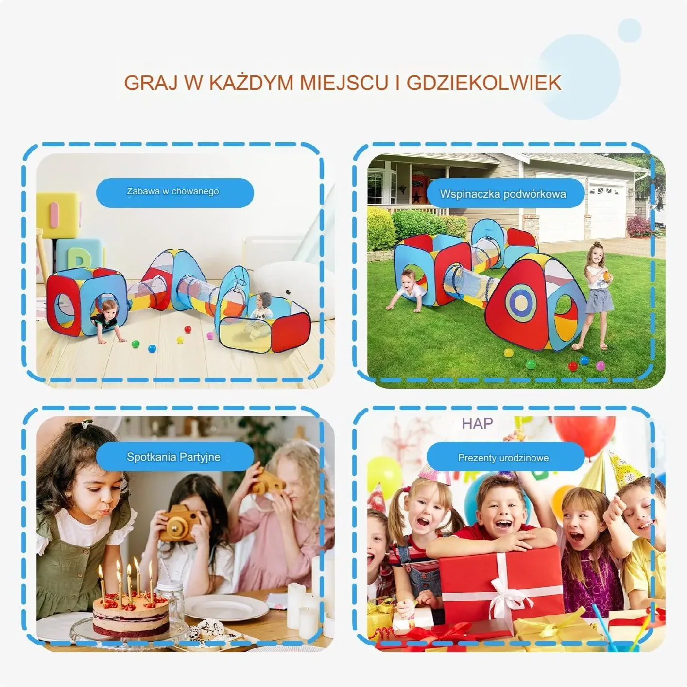 Namiot dla Dzieci Tipi Domek Wigwam Tunel do Domu Ogrodu Zestaw Ogrodowy - obrazek 3