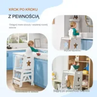 POMOCNIK KUCHENNY PODEST STOŁEK DZIECIĘCY DREWNIANY BIAŁY