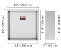 Półka wnękowa prysznicowa 33x33 cm stal 304 wodoodporna podwójna bez płytek