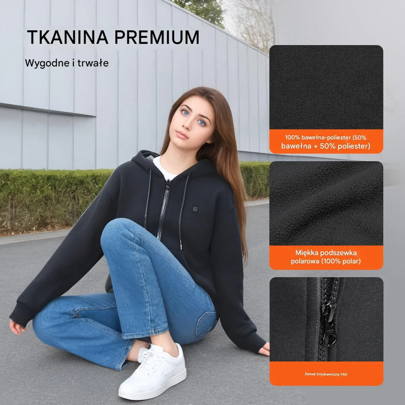 Podgrzewana Bluza z Kapturem Unisex M Zapinana - obrazek 2