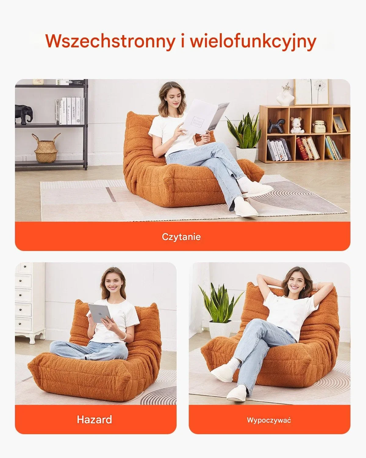 Fotel Worek z Podłokietnikami i Kieszenią na Przechowywanie - obrazek 2