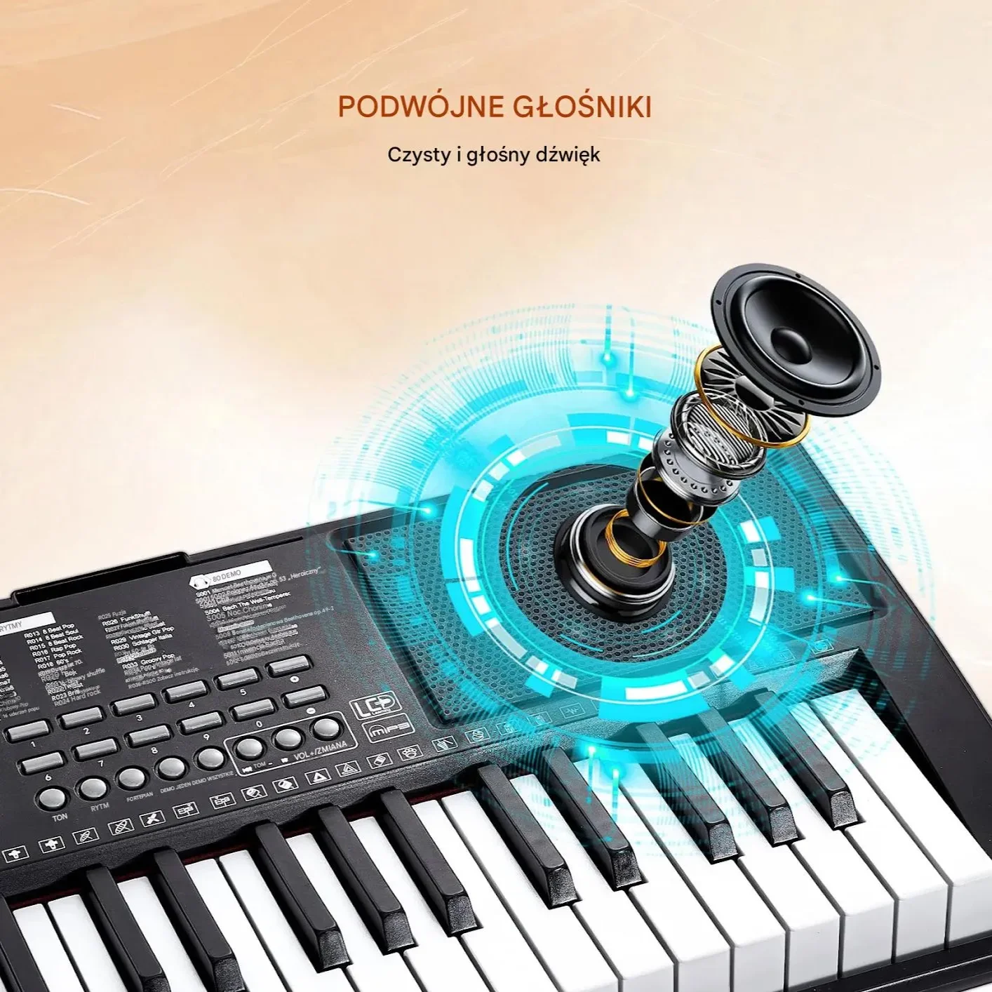 Keyboard 61 klawiszy przenośny z regulowanym stojakiem do nauki i koncertów - obrazek 2