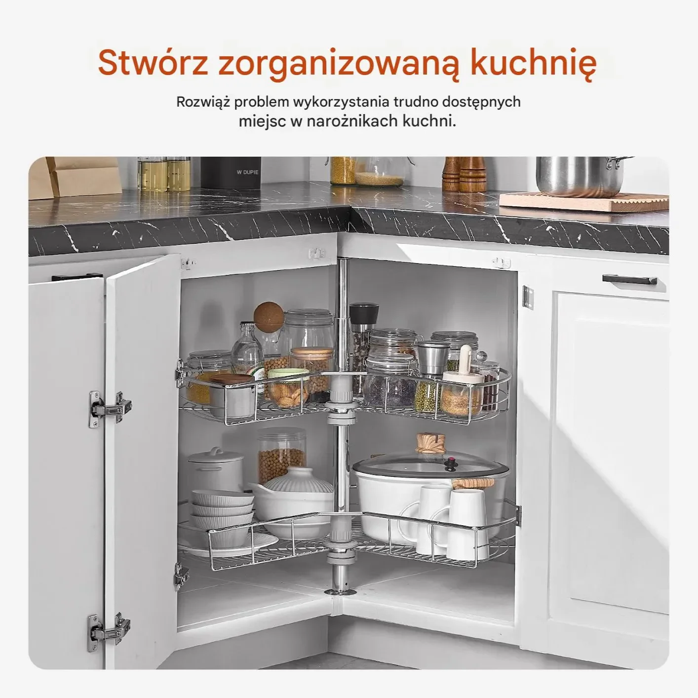 Półka narożna do szafki 2 poziomy 72 cm obrotowa kosz chrom - obrazek 6