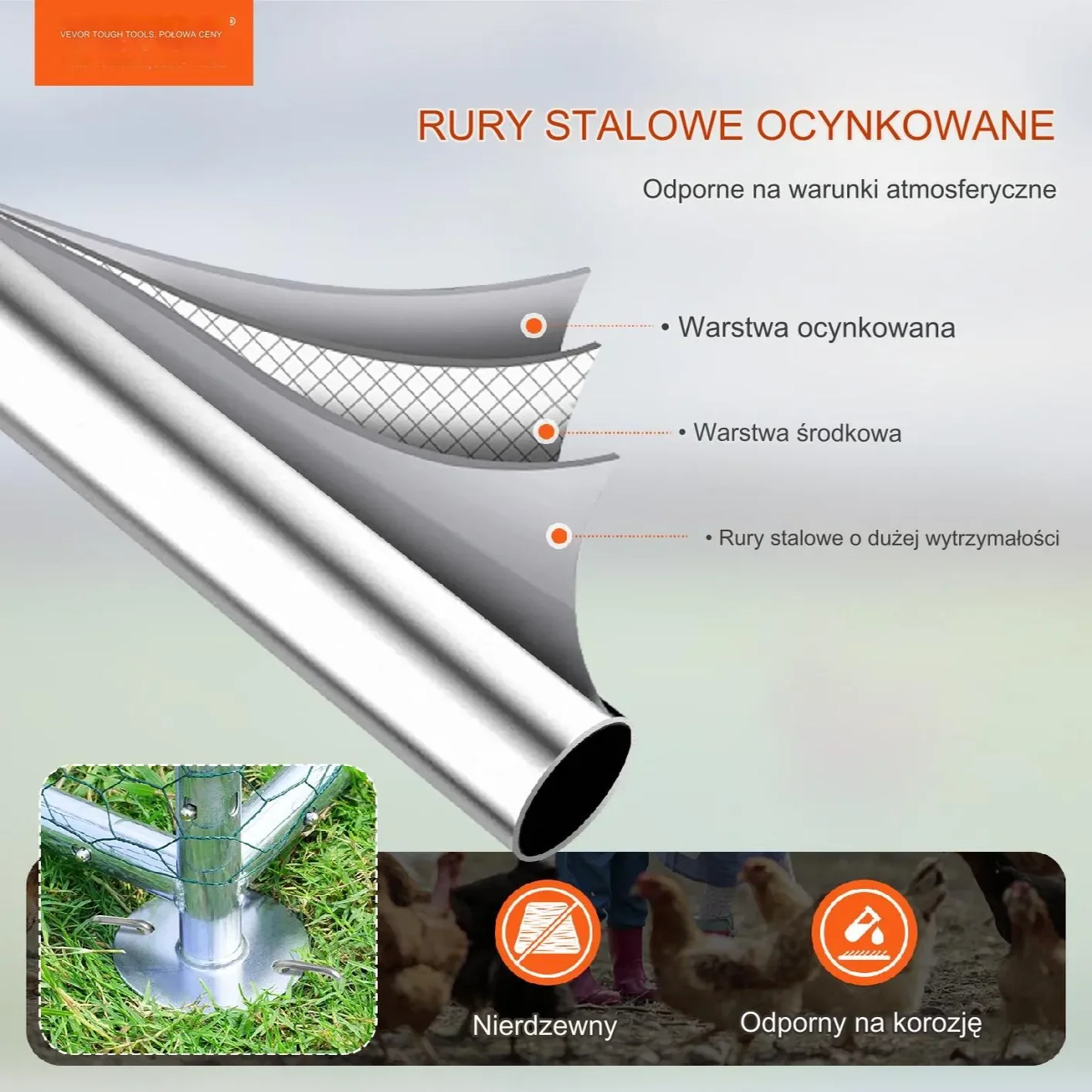 Duża Klatka Wybieg dla Kurczaków 8 x 3 x 2 m - obrazek 6