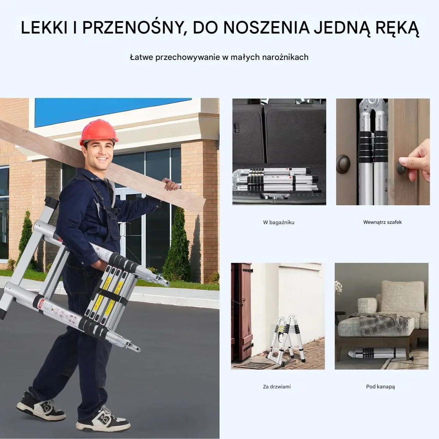 Drabina teleskopowa 3,8m A kształt ze stabilizatorem bezpieczna - obrazek 5