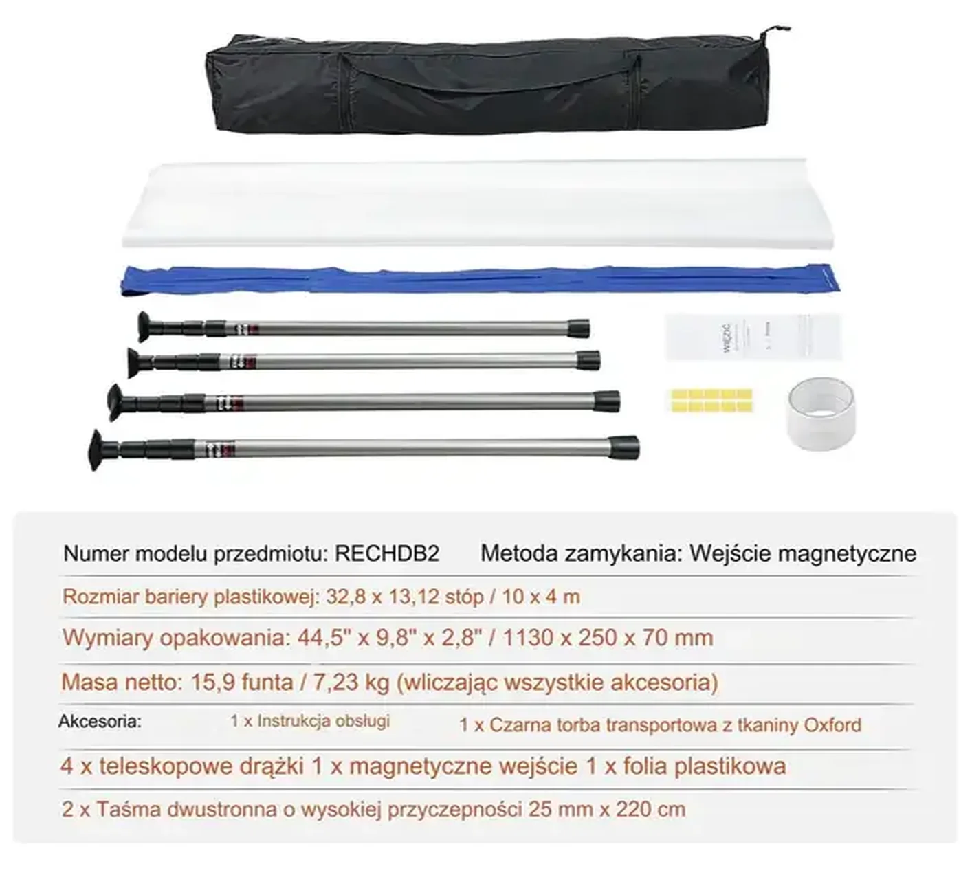 Bariera przeciwpylna 4 słupki teleskopowe, wys. do 3,65m, folia 10x4m - obrazek 2