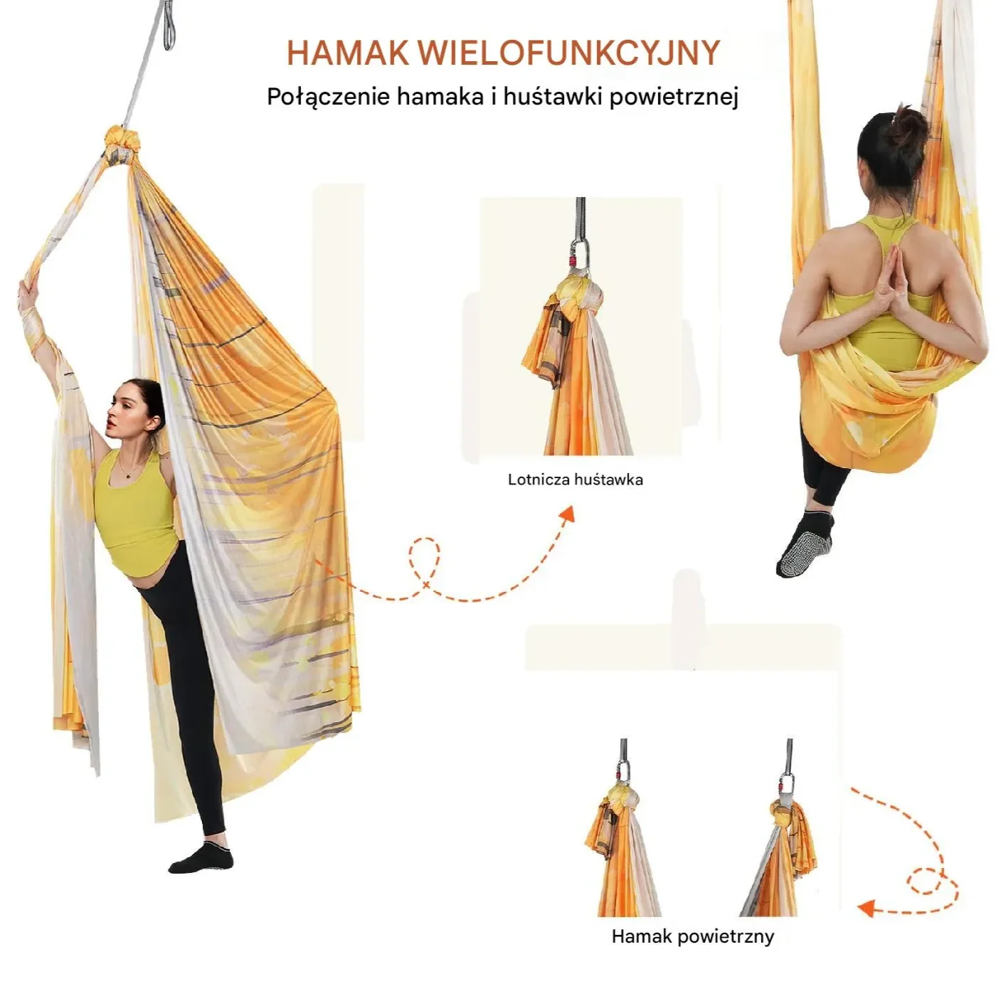 Zestaw Hamak do Aerial Yoga Złoty Gradient - obrazek 3