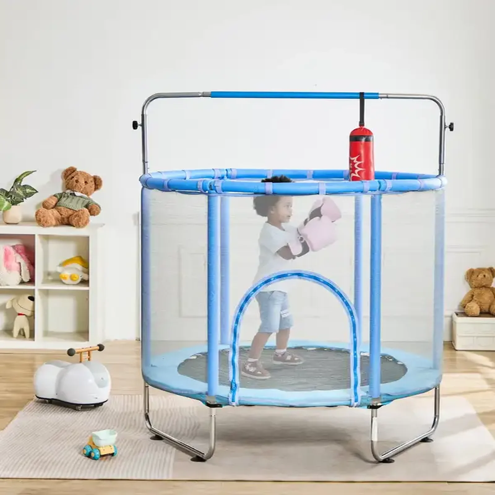 Trampolina mała domowa dla dzieci do domu i ogrodu z siatką 147 cm - obrazek 2