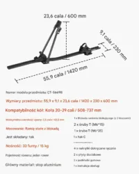 Bagażnik rowerowy dachowy, aluminiowy uchwyt 1 rower 15kg z zamkiem do auta