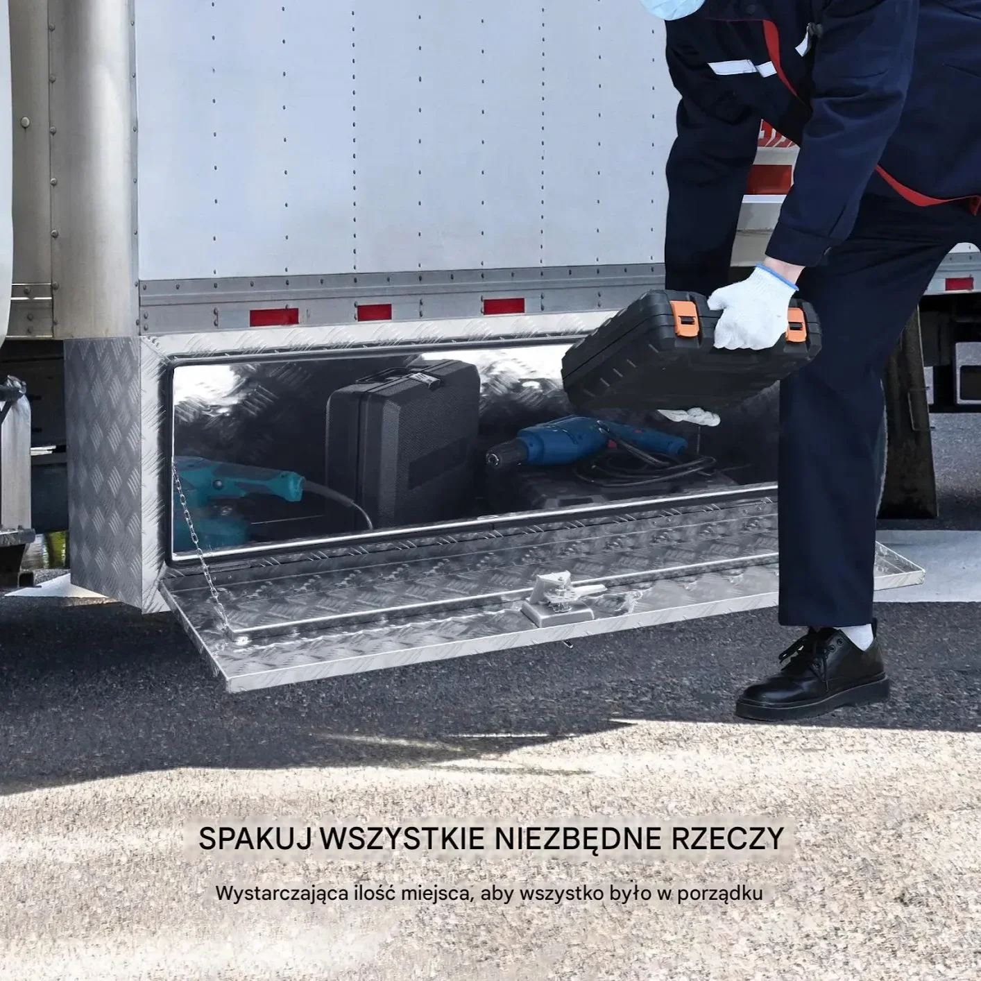 Skrzynia narzędziowa podwoziowa aluminiowa 152×61×61cm wodoodporna zamek - obrazek 3