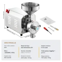 Młynek zbożowy elektryczny 3000W stal nierdzewna 100kg/h przemysłowy