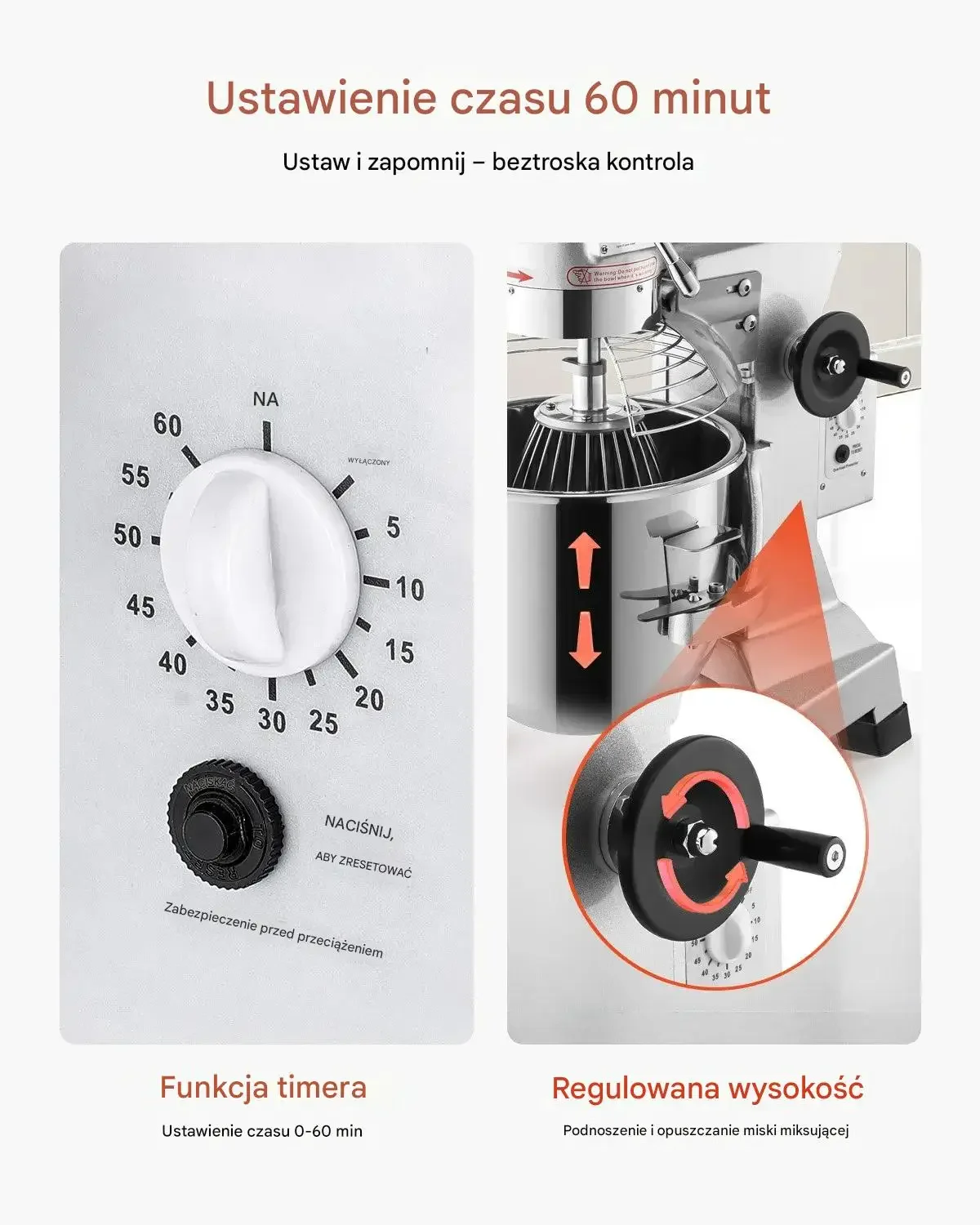 Mikser planetarny gastronomiczny 30L 1100W regulacja prędkości piekarnia - obrazek 5